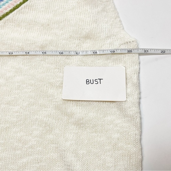 Talbots NWT Tipped V Neck Slub Vest Large Petite LP sweater knit white linen - Picture 9 of 11